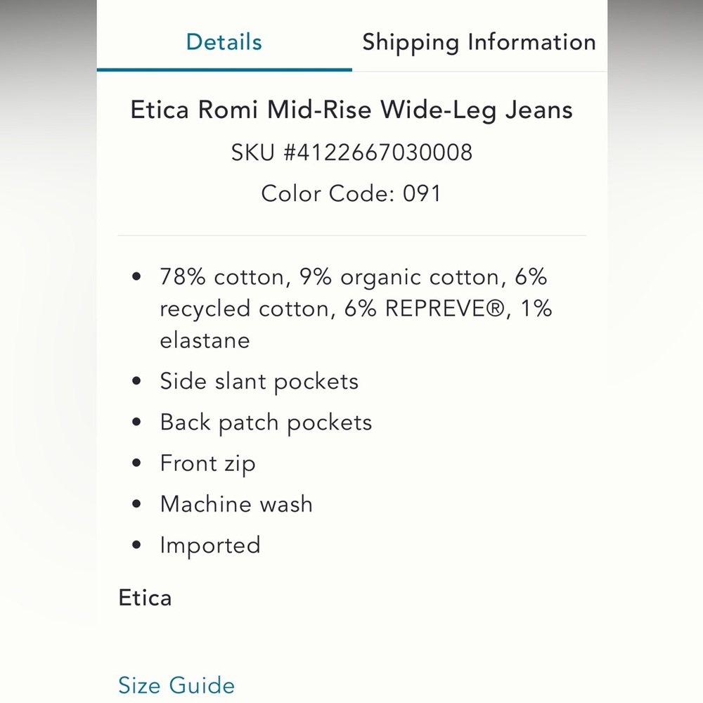 Etica Romi Mid-Rise Wide Leg Jeans Size 30 - Picture 11 of 12